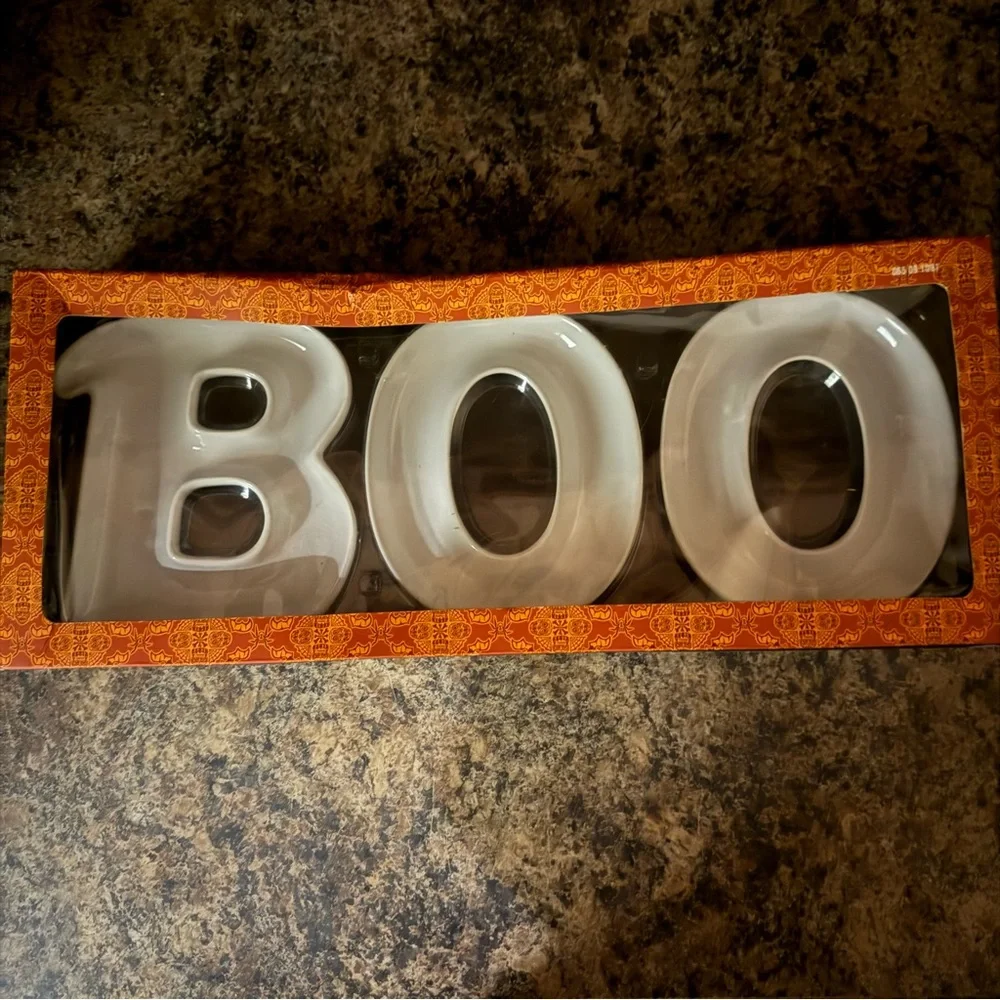 White Ceramic 'BOO' Letters - Halloween Candy Plates from Target